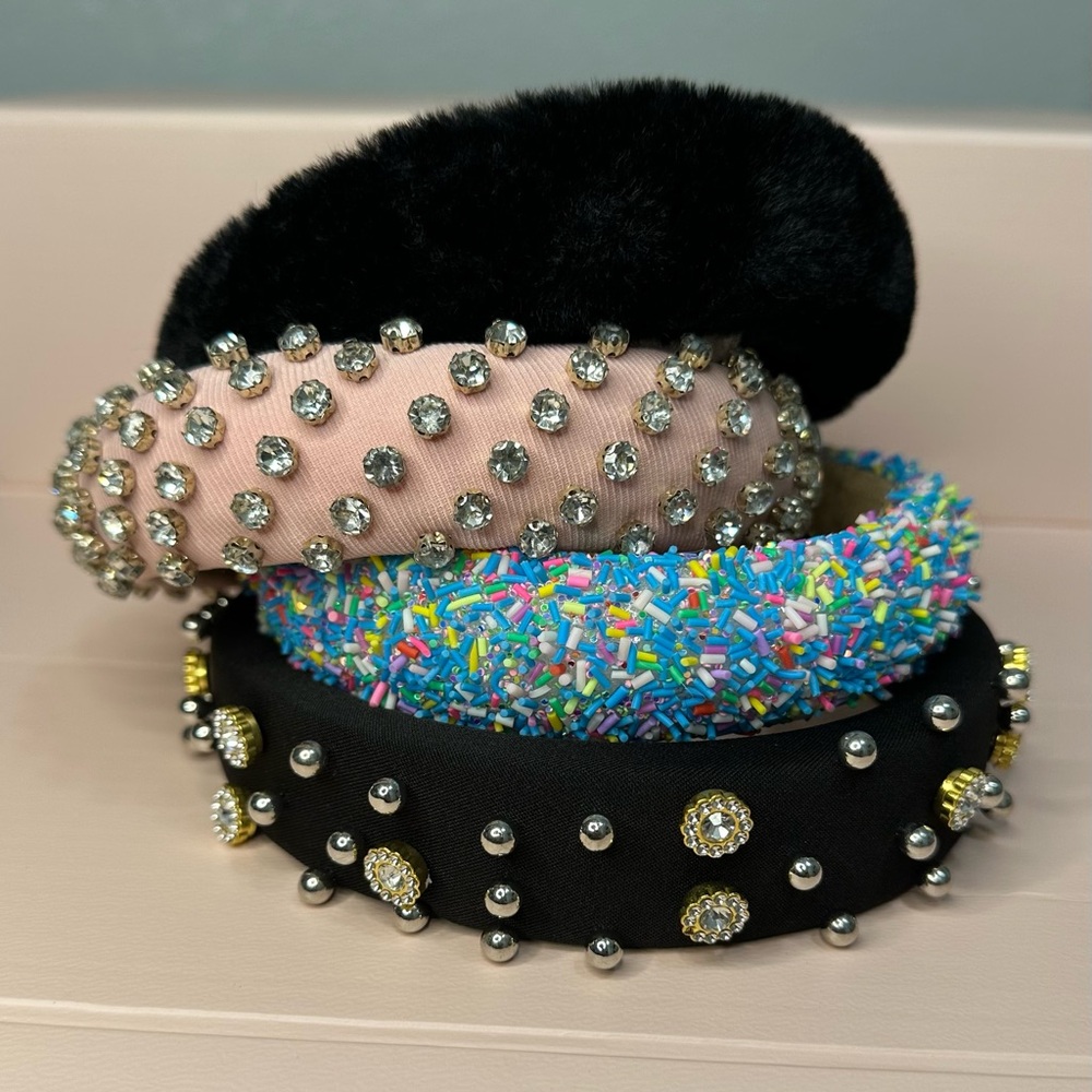 Black, Pink & Confetti Blue Embellished Headbands